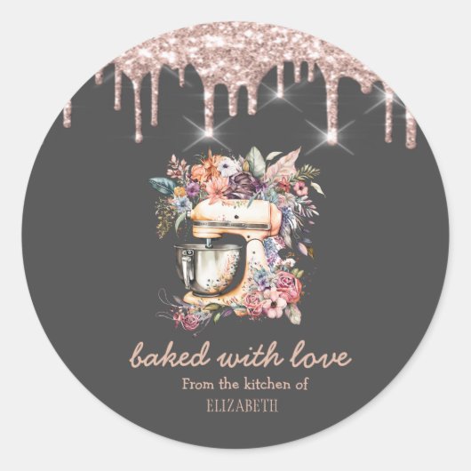 Sticker Rond Flore Mixer Rose Gold Drives Bakery (Devant)