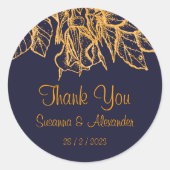 Sticker Rond Flore Parties scintillant or sur Merci Mariage ble (Devant)