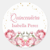 Sticker Rond Flore rose pâle et Parties scintillant or Quincean (Devant)
