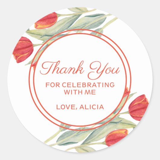 Sticker Rond Flore rouge printemps élégant Flore Merci d'annive (Devant)