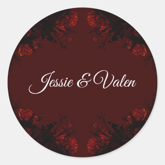 Sticker Rond Flore rouge profond Élégant Mariage gothique (Devant)