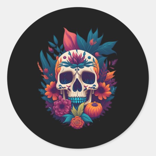 Sticker Rond Flore Sugar Tulip Rose Halloween Cot (Devant)
