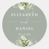 Sticker Rond Flore Vert Sage Vert Mariage Favoriser (Devant)