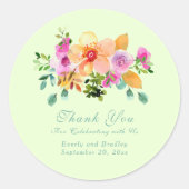 Sticker Rond Flore verte Pêche romantique Mariage Merci (Devant)