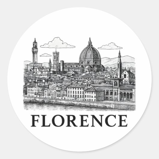 Sticker Rond Florence Cityscape - Duomo Cathedral Line Art (Devant)