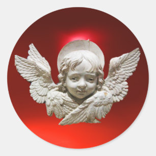 Sticker Rond FLORENTINE RENAISSANCE ANGE Rouge Blanc Noël