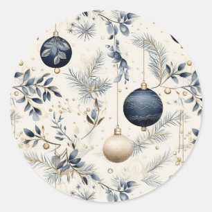 Sticker Rond Flores de Noël Vintage Bleu