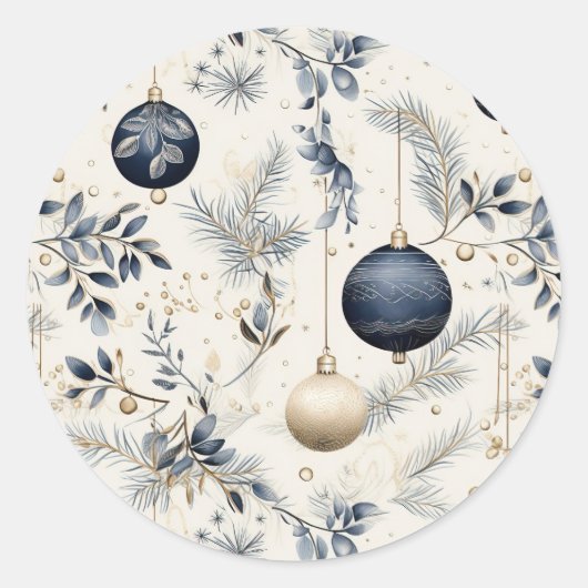 Sticker Rond Flores de Noël Vintage Bleu (Devant)