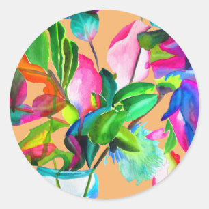 Sticker Rond Flores florales modernes colorées Boho mariage