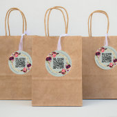 Sticker Rond Flores roses bordeaux mariage QR géométrique sage