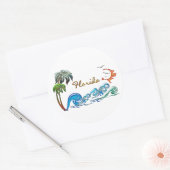 Sticker Rond FLORIDA 3D Palms, Waves & Sunset (Enveloppe)