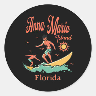 Sticker Rond Floride Anna Maria Island Fl Surfeur Surfant Pêche