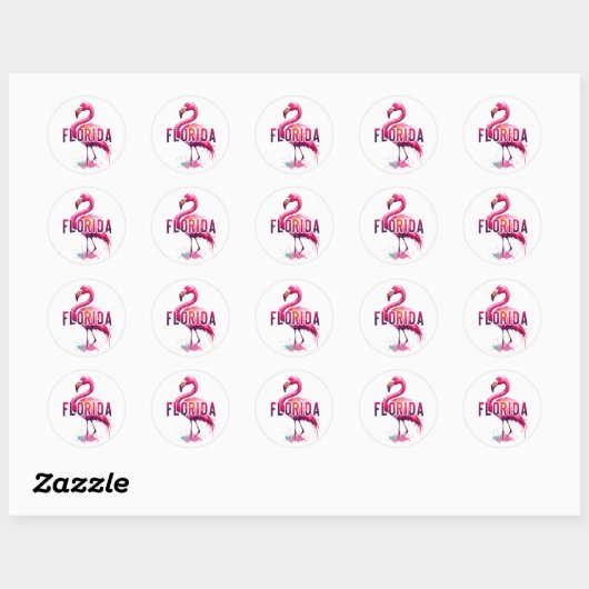 Sticker Rond Floride, Flamant rose, (Feuille)