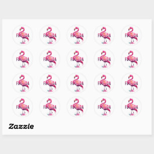 Sticker Rond Floride, Flamant rose,