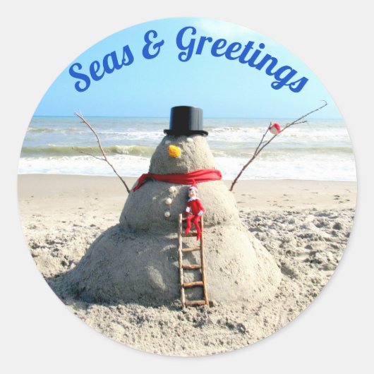 Sticker Rond Floride Snowman avec Elf - Sculpture de sable - Pl (Devant)