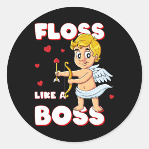 Sticker Rond Floss Like A Boss Cupid Valentines Day Boys Girls