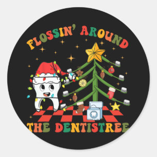 Sticker Rond Flossant Autour De La Dentistree Funny Xmas Dental