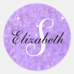 Sticker Rond Floue délicat Monogramme Étincelle Violette