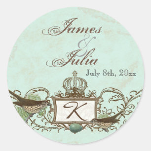 Sticker Rond Flourish bleu de remous de couronne d'oeufs