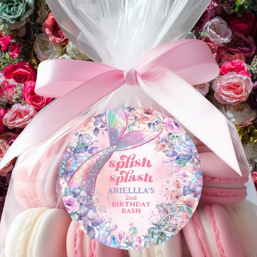 Sticker Rond Flower Glitter Mermaid Tail 2nd Birthday