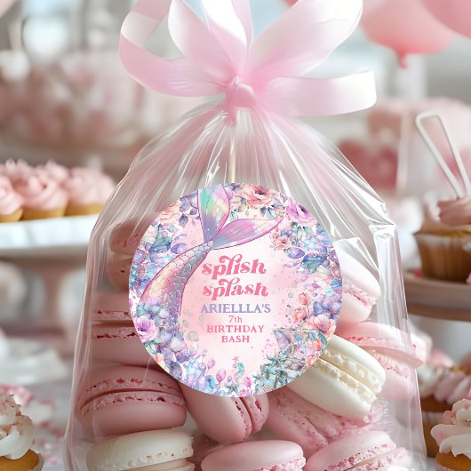 Sticker Rond Flower Glitter Mermaid Tail 7th Birthday