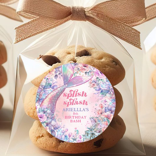 Sticker Rond Flower Glitter Mermaid Tail 8th Birthday