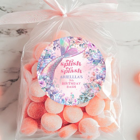 Sticker Rond Flower Glitter Mermaid Tail 9th Birthday