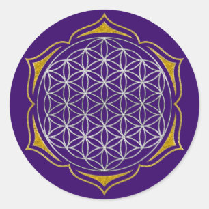 Sticker Rond Flower Of Life - Lotus or argent
