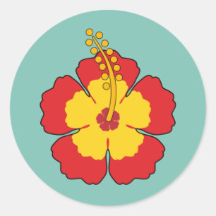 Sticker Rond Flower rouge hibiscus