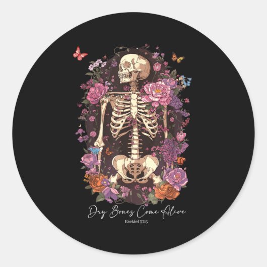 Sticker Rond Flower Skeleton Dry Bones Come Alive, Retro Enchan (Devant)