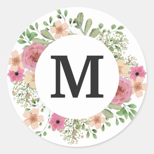 Sticker Rond Flower Wreath Monogramme classique mignon (Devant)