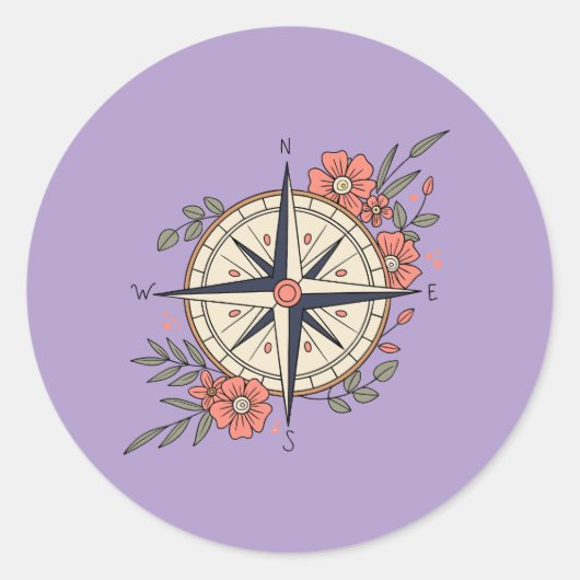 Sticker Rond Flowers, Directions, Compass  (Devant)