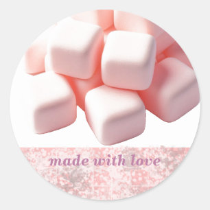 Sticker Rond Fluffy Carré rose Marshmallows
