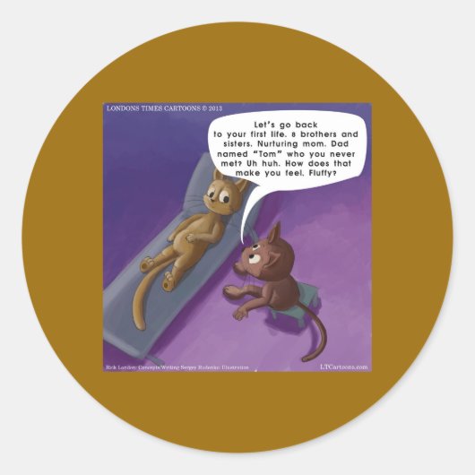 Sticker Rond Fluffy In Therapeuy Funny Cat Cartoon (Devant)