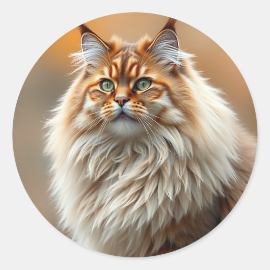 Sticker Rond Fluffy Norwegian Forest Portrait de chat (Devant)