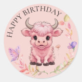 Sticker Rond Fluffy Rose Highlands Scottish Cow (Devant)