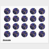 Sticker Rond Fluide Abstrait moderne Art-Bleu violet et or (Feuille)