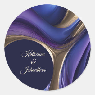 Sticker Rond Fluide Abstrait moderne Art-Bleu violet et or
