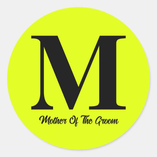 Sticker Rond Fluorescent Jaune Mère Du Mariage Groom (Devant)