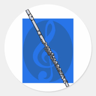 Sticker Rond Flûte avec Arrière - plan Clé Bleu Treble