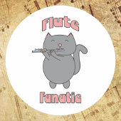 Sticker Rond Flute Fanatic Pink Gray Cat