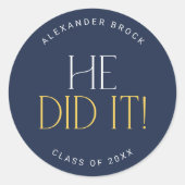 Sticker Rond Flûte moderne Marine Or Il L'A Fait Graduation Sti (Devant)