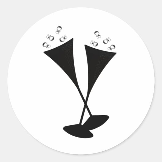Sticker Rond Flûtes de champagne en noir et blanc (Devant)