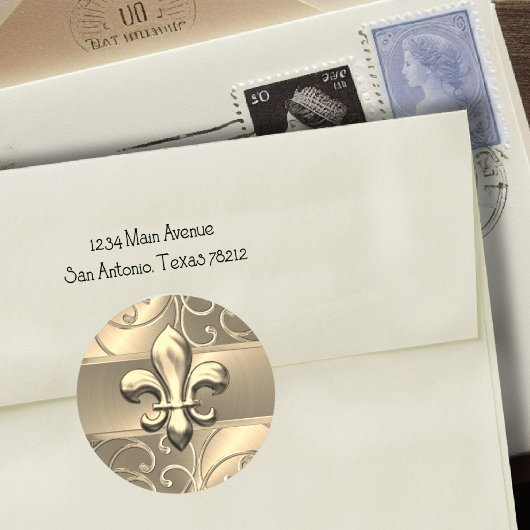 Sticker Rond Flûtes en or Filigree Fleur de Lis