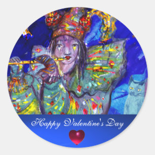 Sticker Rond FLUTISTE EN BLEU / Mascarade Saint Valentin