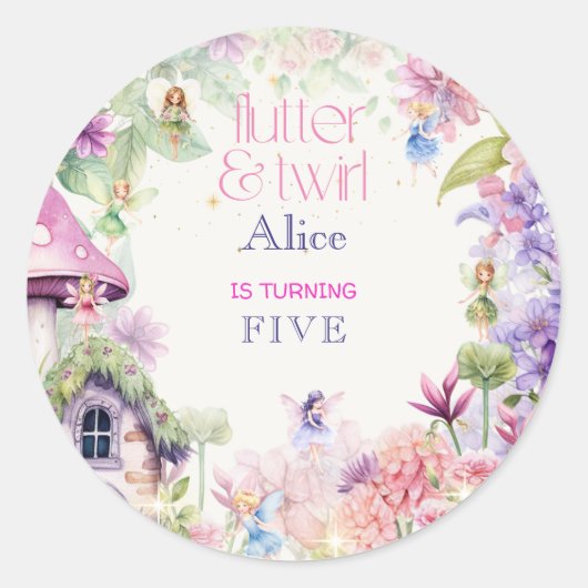 Sticker Rond Flutter et tourbillon Fairy garden aquarelle anniv (Devant)