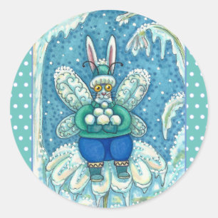 STICKER ROND FLUTTERBUN HIVER WONDERLAND, FUNNY BUNNY RABBIT