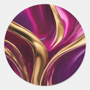 Sticker Rond Flux Abstrait Art-Fuchsia violet et or-