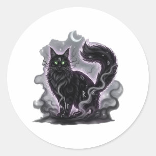 Sticker Rond Flux d'ombre - Halloween fumé Maine Coon