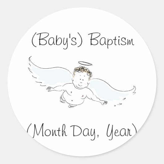 Sticker Rond Flying Baby Angel Baptism Invitation (Devant)